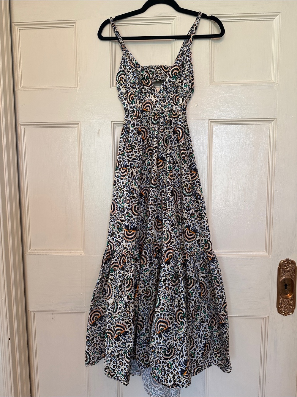 A.L.C. Paisley-Print Spaghetti-Strap Maxi Dress in Black, White & Teal